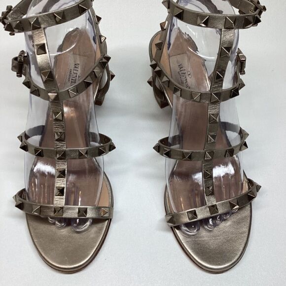 Valentino Garavani Metallic Rockstud block Strappy Heels Size EU 38.5 - Picture 4 of 16